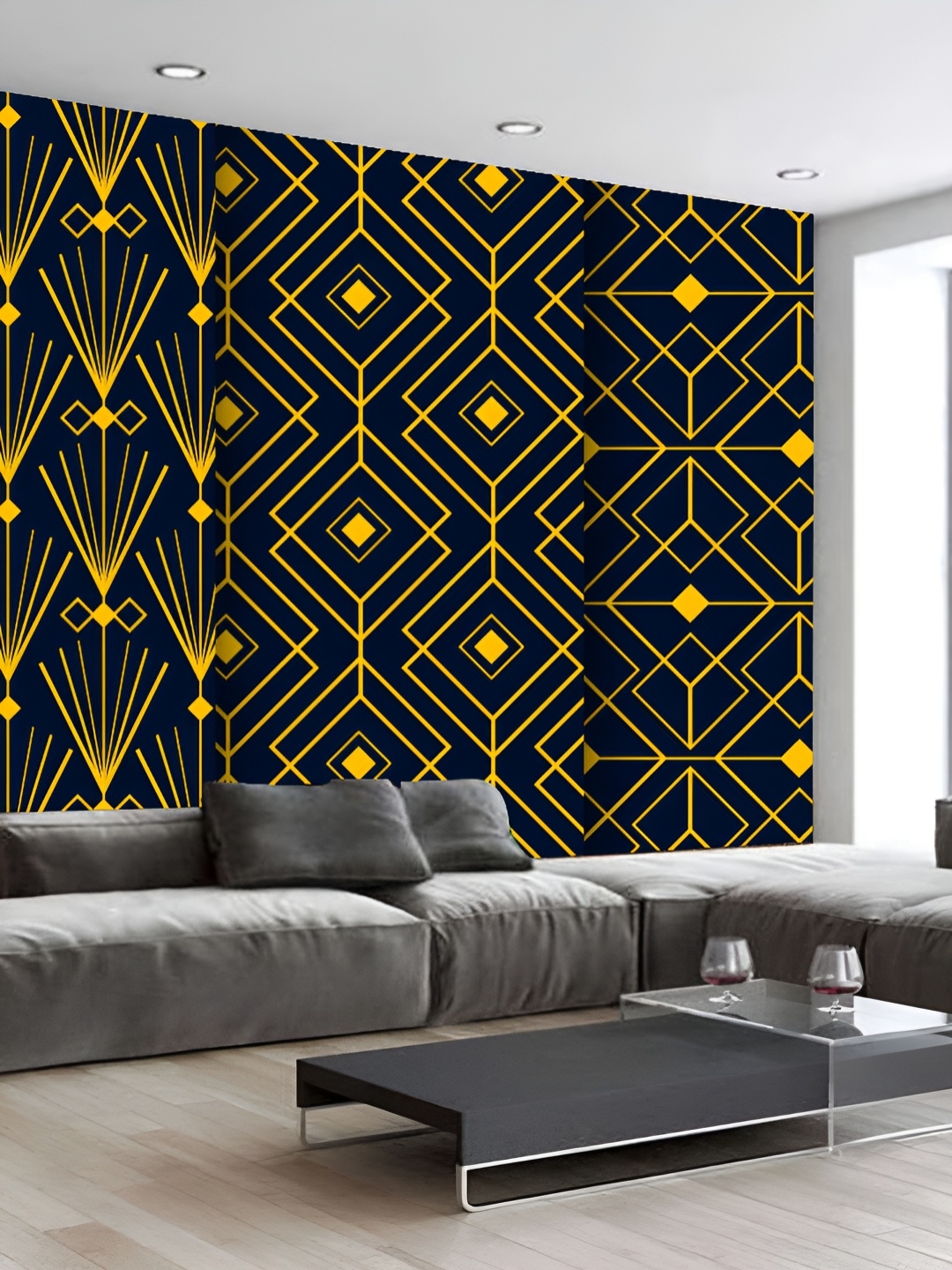 

KSHIRSA Blue & Yellow 3D Printed Self-Adhesive Wallpaper