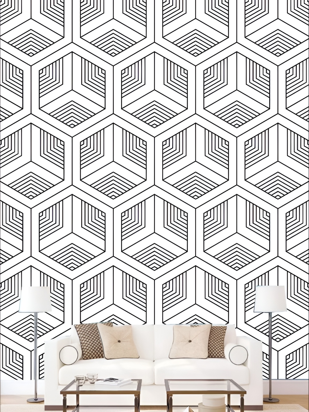 

KSHIRSA Black & White 3D Geometric Printed Self-Adhesive Wallpaper