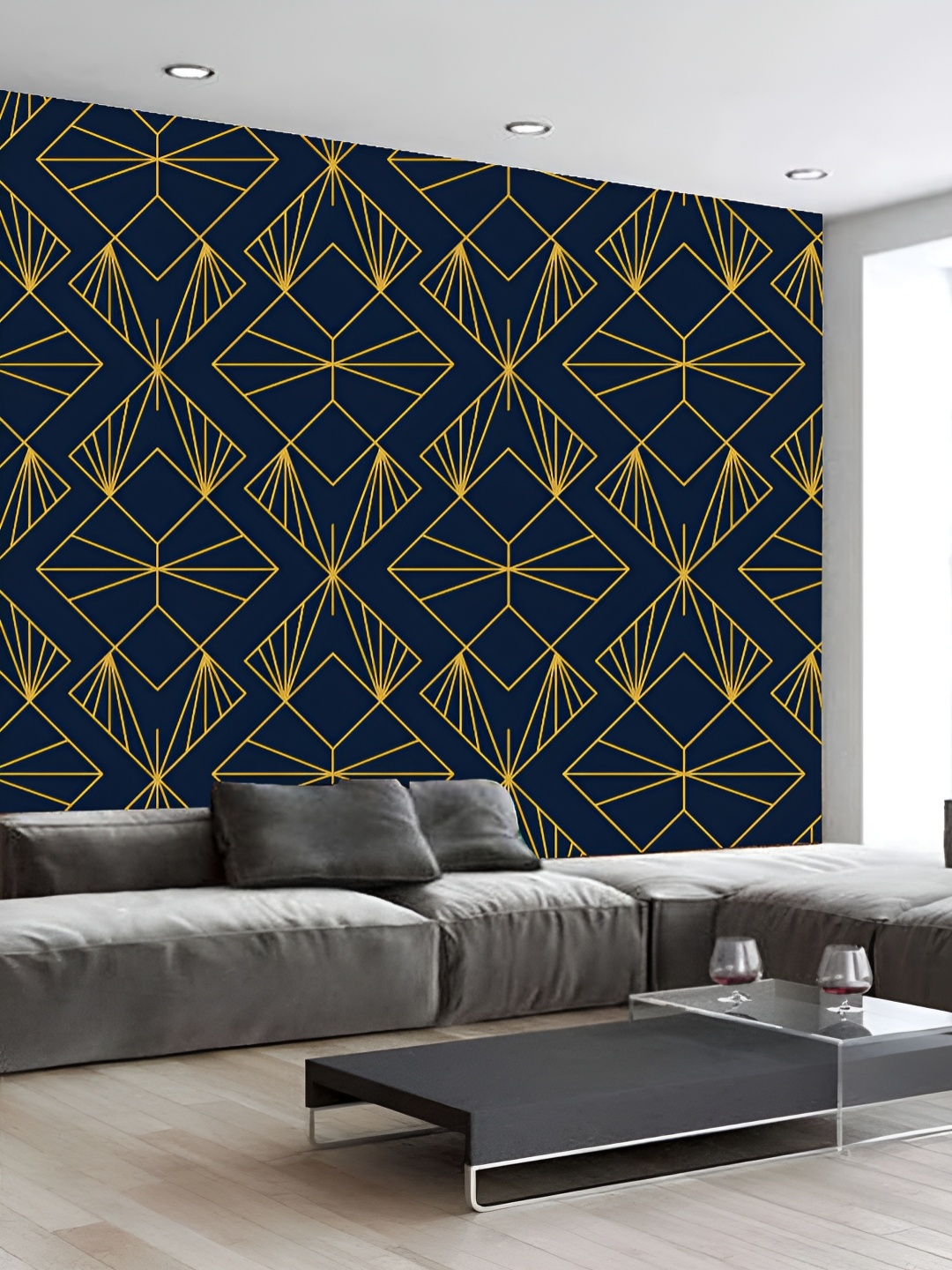 

KSHIRSA Blue & Yellow 3D Printed Self-Adhesive Wallpaper
