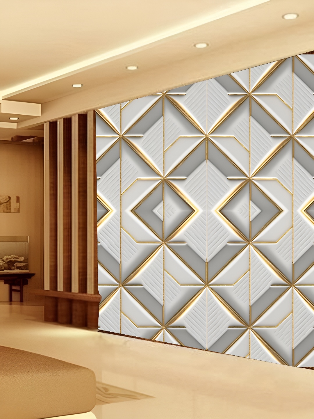 

KSHIRSA White & Grey Geometric Printed Self-Adhesive Wallpaper