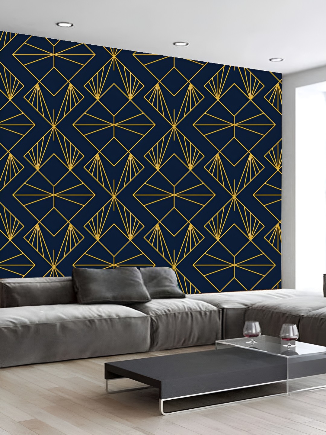 

KSHIRSA Blue & Yellow 3D Printed Self-Adhesive Wallpaper