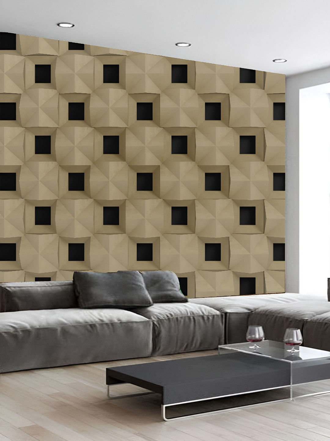 

KSHIRSA Beige & Black Printed 3D Self Adhesive Wall Sticker