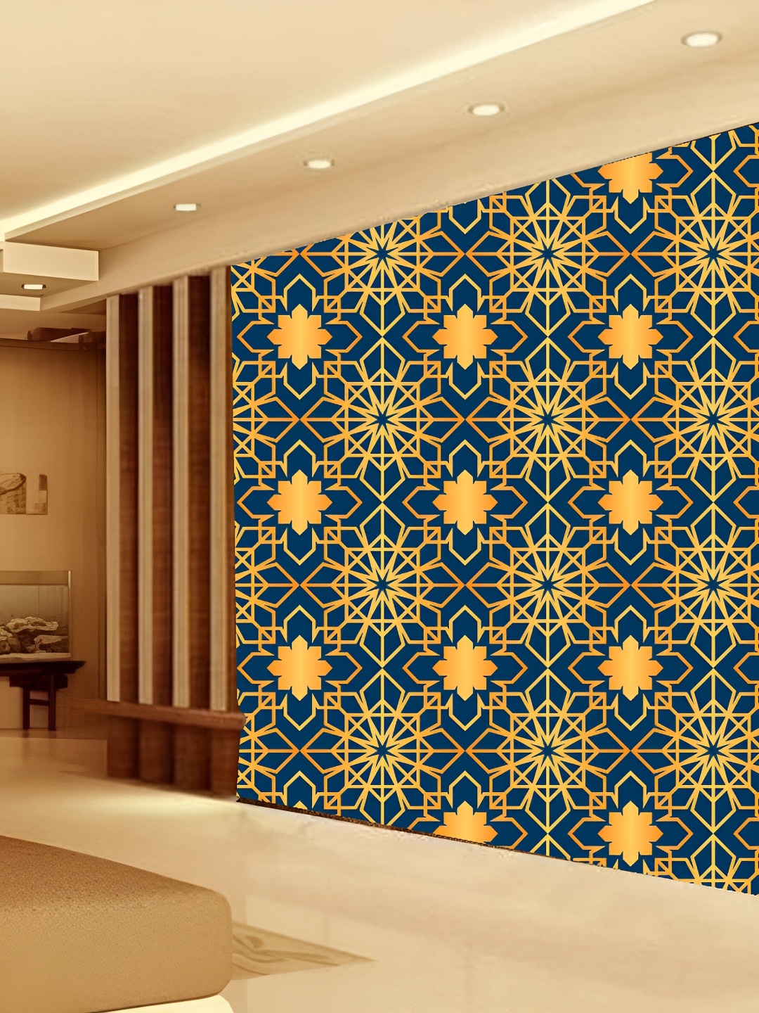 

KSHIRSA Navy Blue & Yellow Floral and Botanical Printed Self-Adhesive Wallpaper