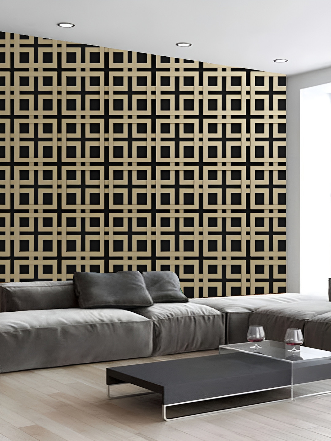 

KSHIRSA Beige & Black Printed Self-Adhesive Wallpaper