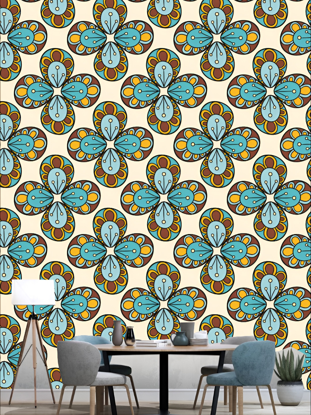 

KSHIRSA Blue & Brown Floral Printed Self-Adhesive Wallpaper