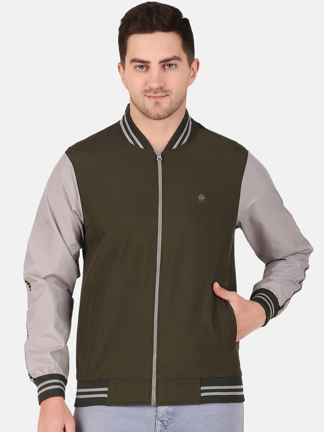 

WELL QUALITY Men Windcheater Training or Gym Varsity Jacket, Olive