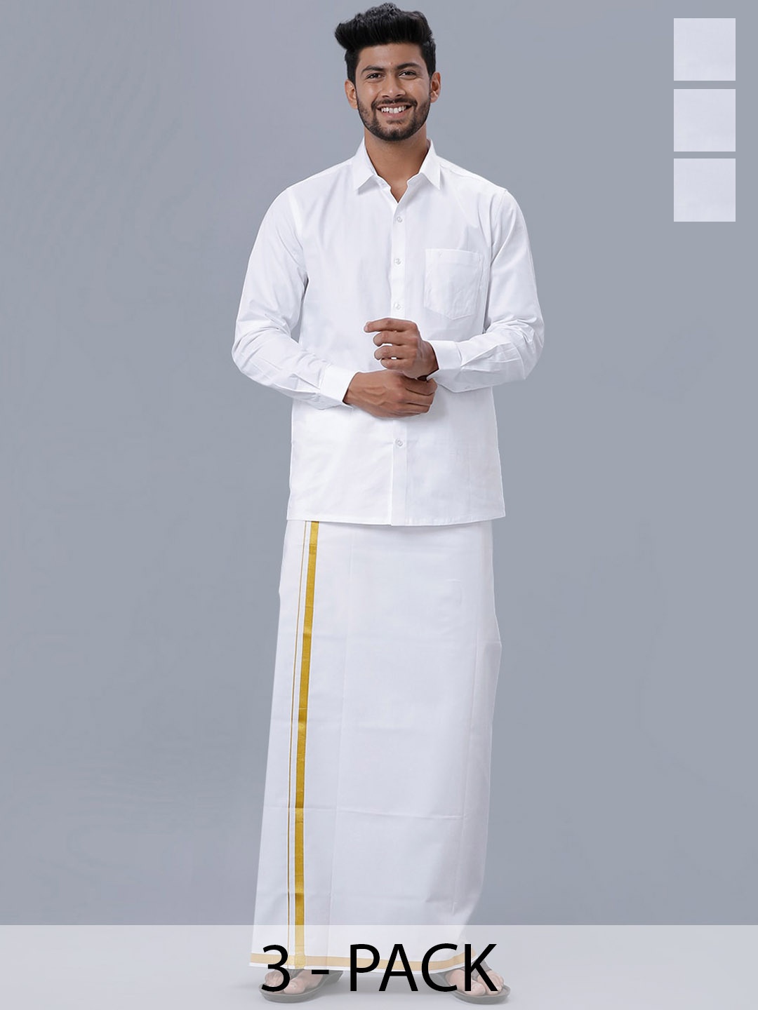 

Ramraj Pack of 3 Pure Cotton Zari Border Dhotis, White