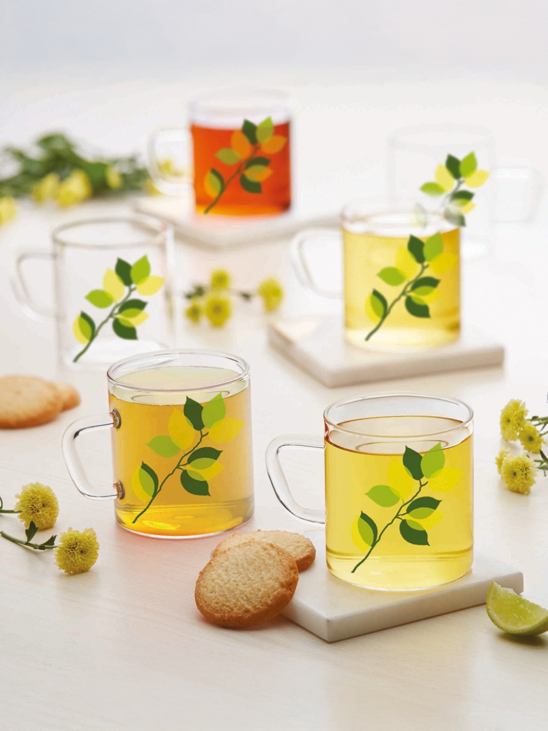 

BOROSIL Transparent & Green 6 Pieces Floral Printed Borosilicate Glass Mugs 190 ml Each