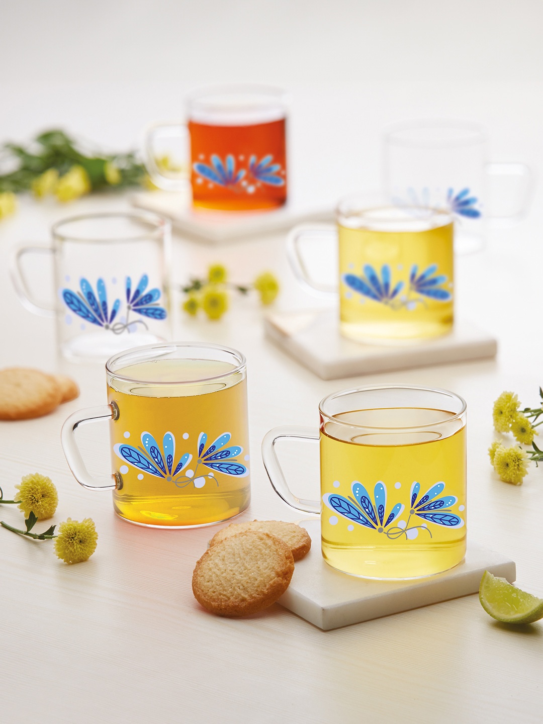 

BOROSIL Transparent 6 Pieces Floral Printed Borosilicate Glass Mugs 190 ml Each