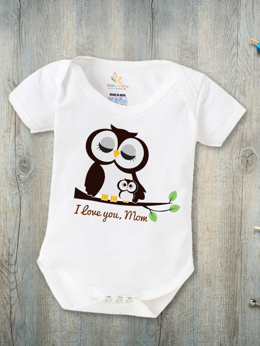 

Babywish Infants Printed Cotton Mother's Day Special Bodysuit, White