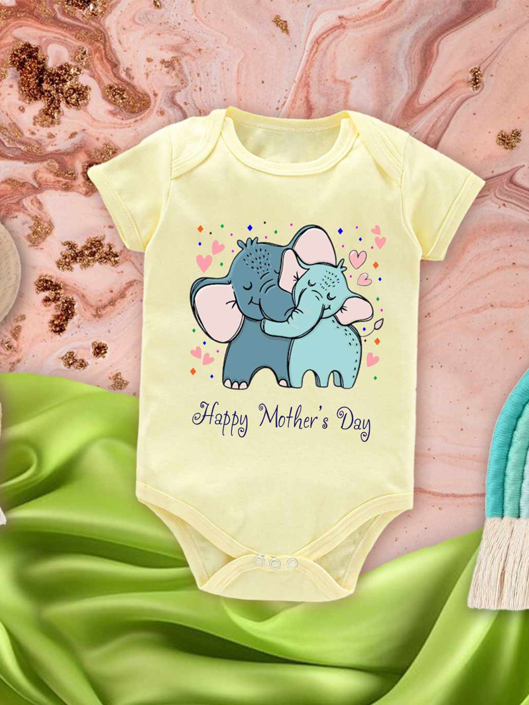 

Babywish Infants Printed Cotton Mother's Day Special Bodysuit, Yellow