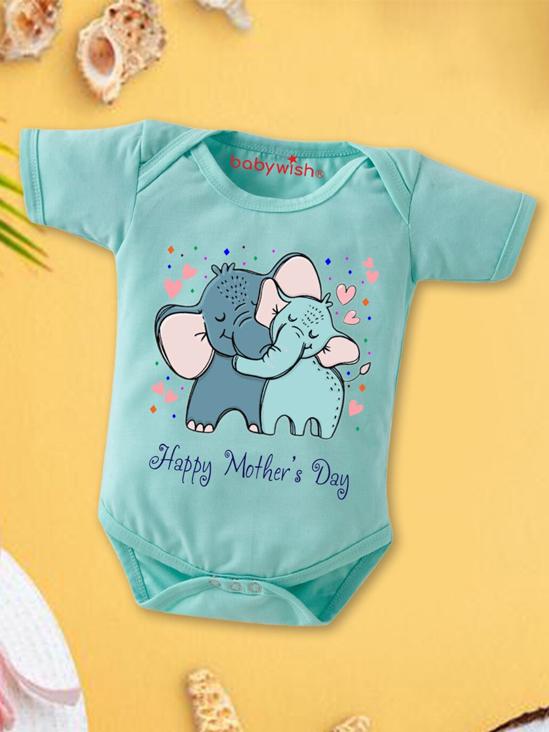 

Babywish Infants Printed Comfortable Mother's Day Special Cotton Bodysuit, Sea green