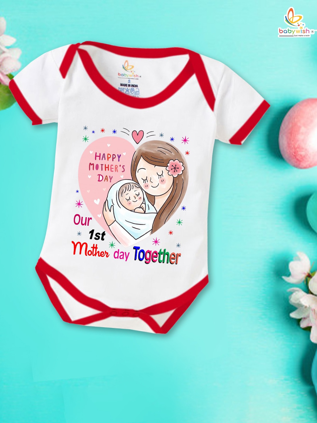 

Babywish Infants Printed Cotton Mother's Day Special Bodysuit, Red