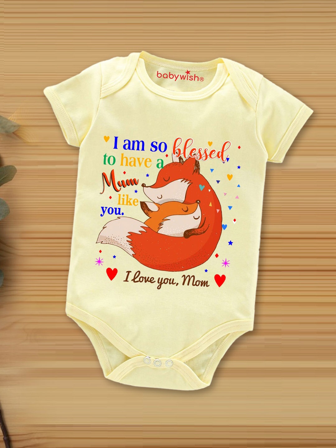 

Babywish Infants Printed Comfortable Mother's Day Special Cotton Bodysuit, Yellow