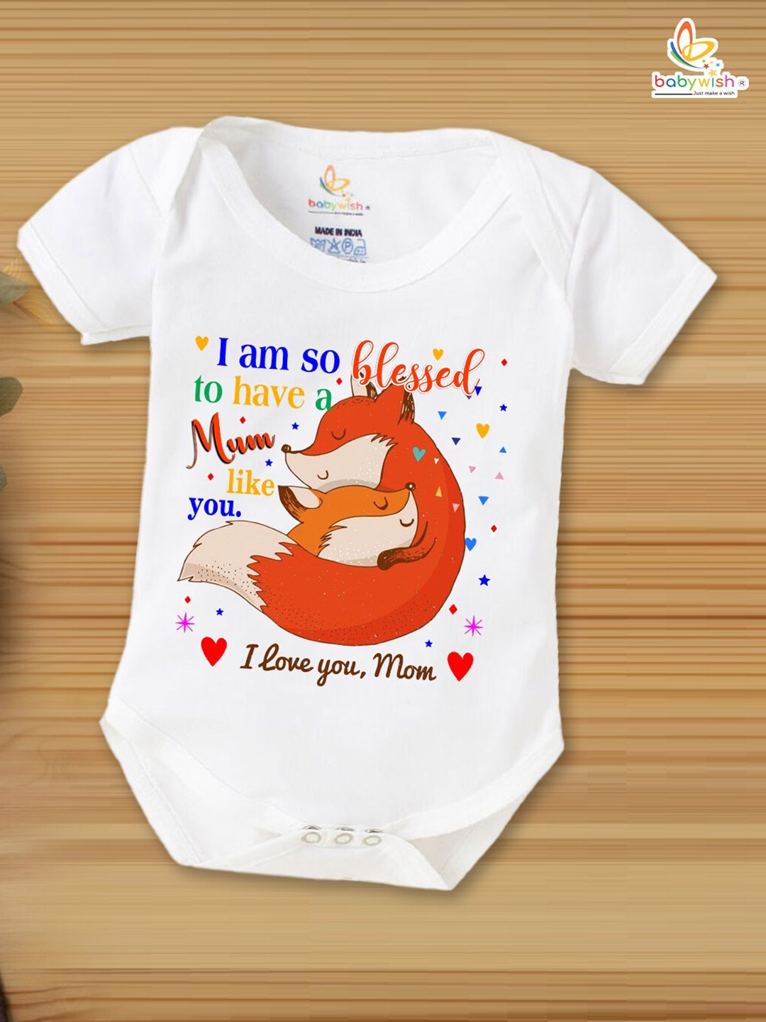 

Babywish Infants Printed Cotton Mother's Day Special Bodysuit, White