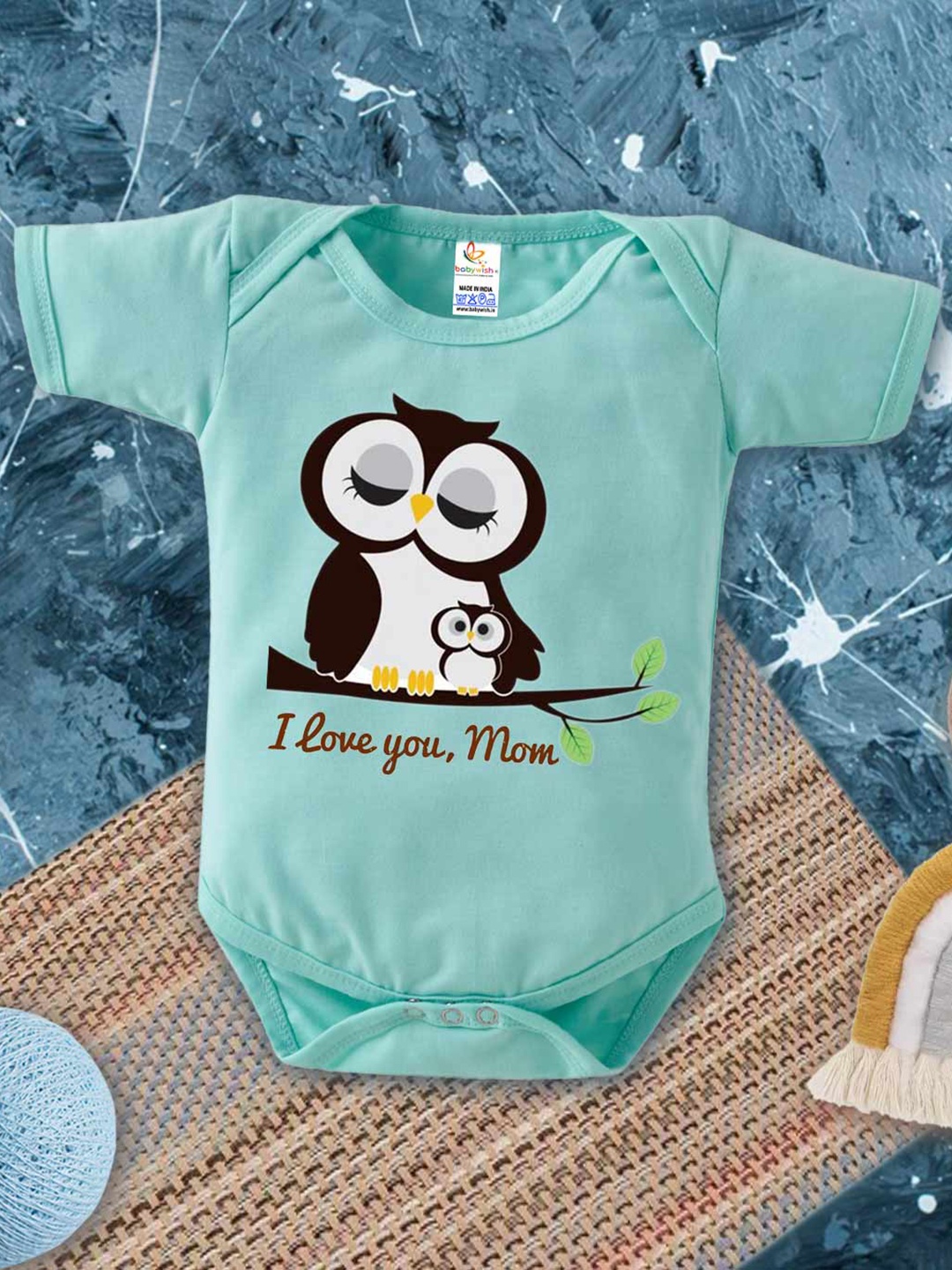

Babywish Infants Printed Comfortable Mother's Day Special Cotton Bodysuit, Sea green