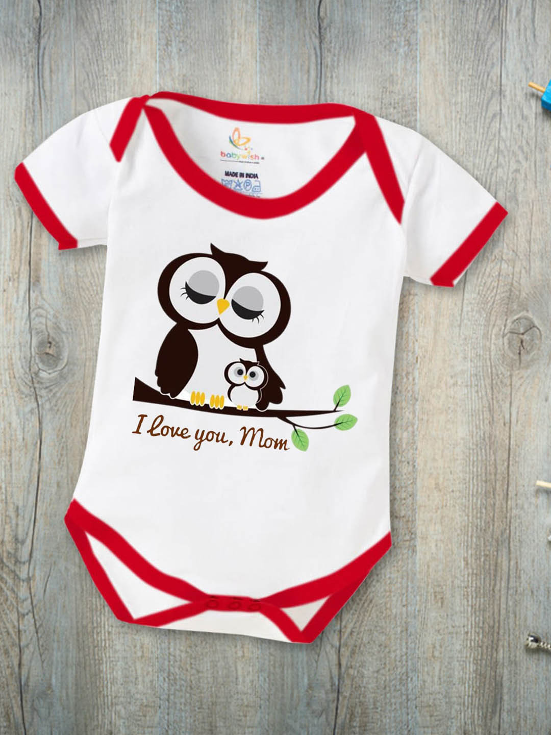 

Babywish Infants Mother's Day Printed Cotton Bodysuit, Red
