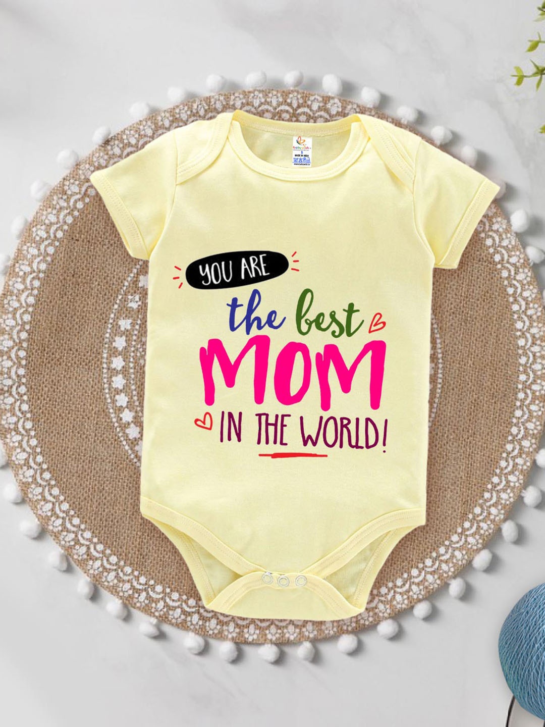 

Babywish Infants Printed Comfortable Mother's Day Special Cotton Bodysuit, Yellow
