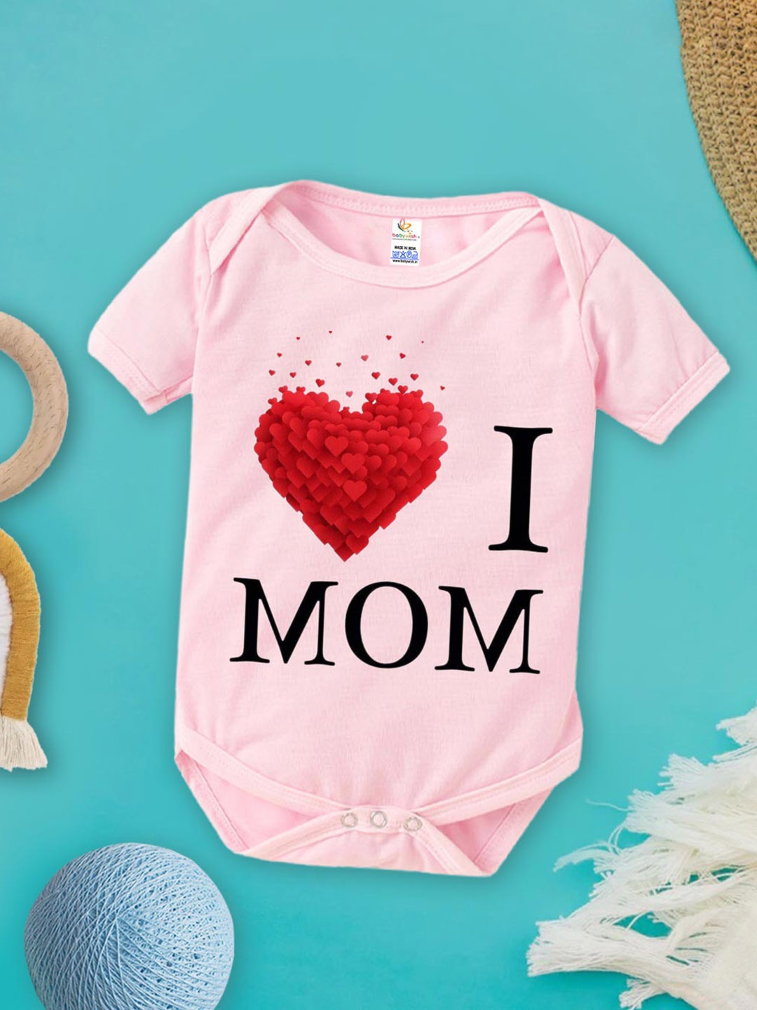 

Babywish Infants Printed Cotton Mother's Day Special Bodysuit, Pink