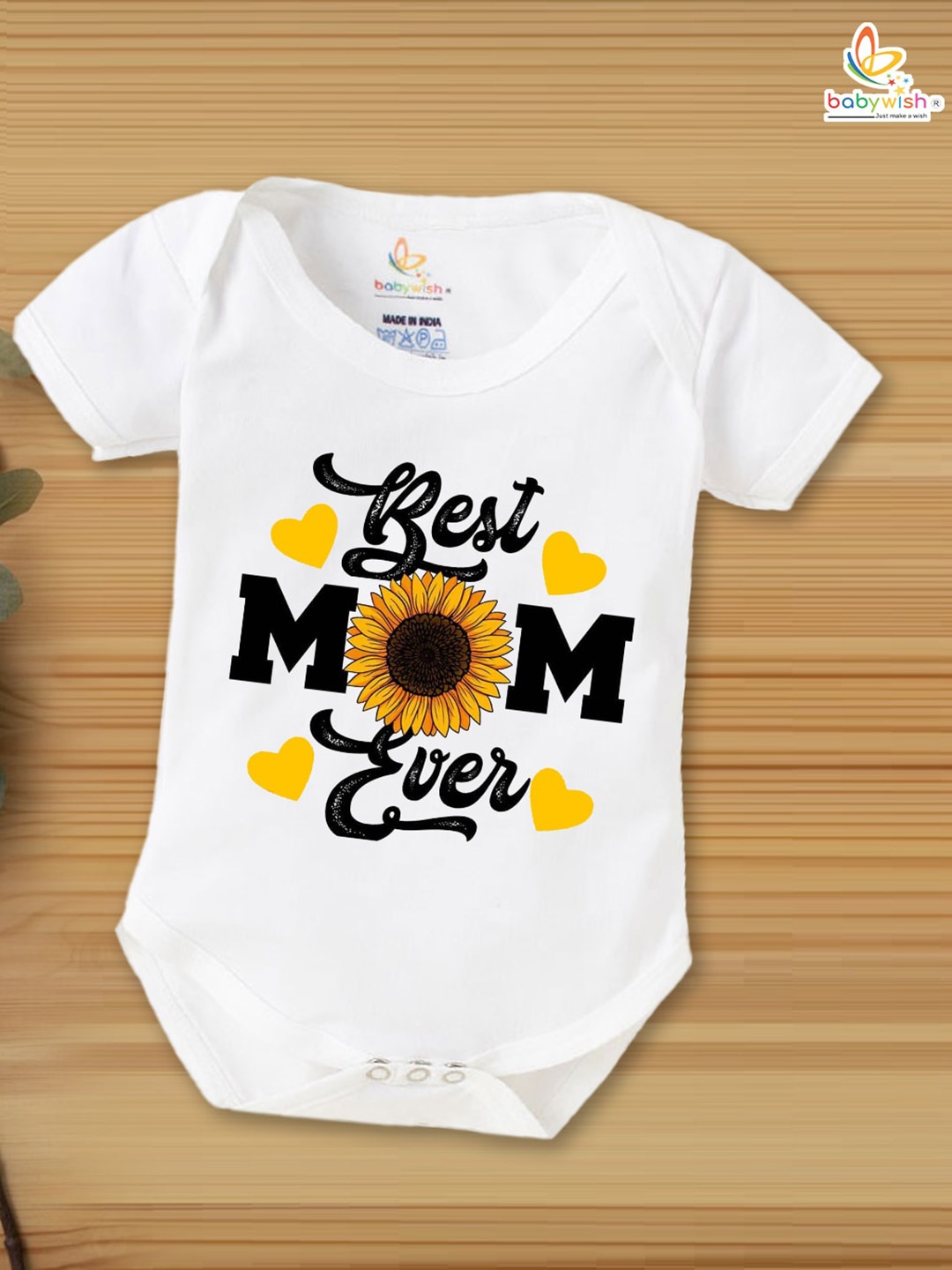 

Babywish Infants Printed Cotton Mother's Day Special Bodysuit, White