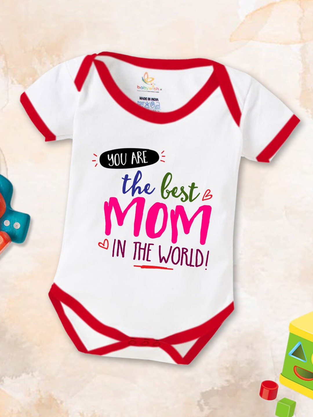 

Babywish Infants Printed Cotton Mother's Day Special Bodysuit, Red