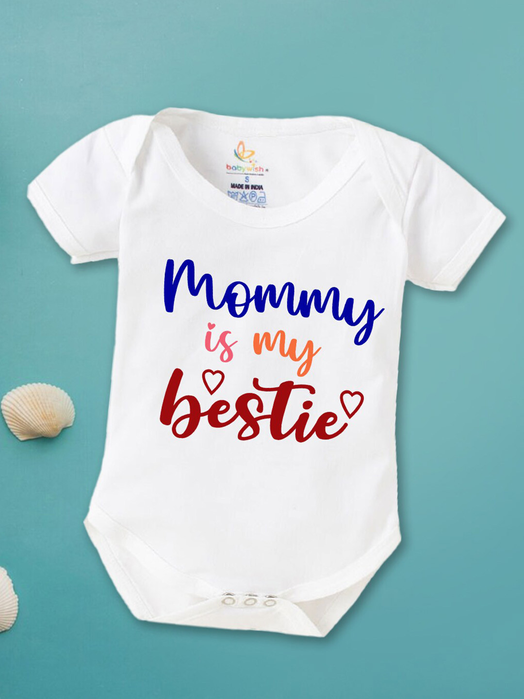 

Babywish Infants Printed Cotton Mother's Day Special Bodysuit, White