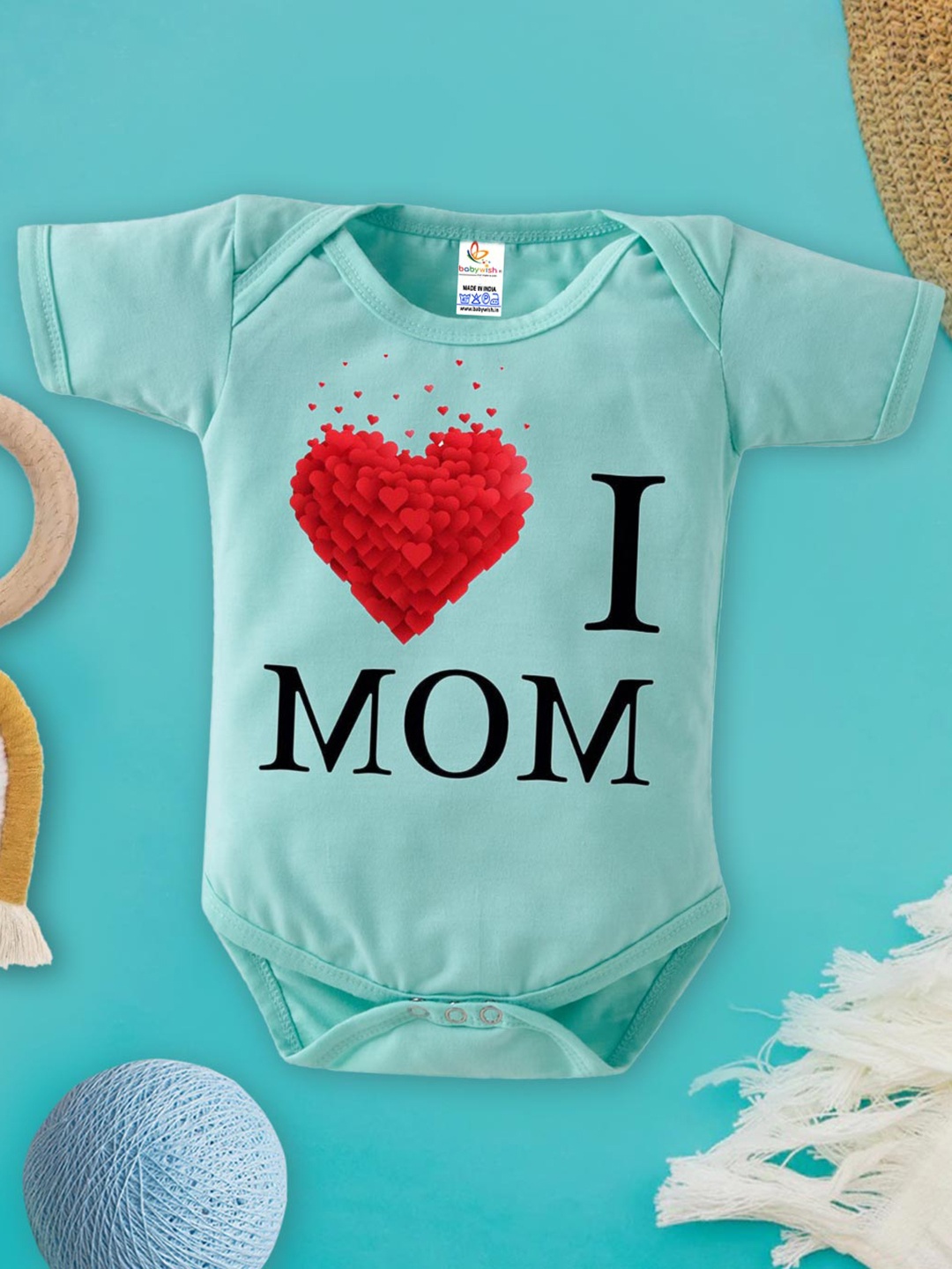 

Babywish Infants Printed Comfortable Mother's Day Special Cotton Bodysuit, Sea green