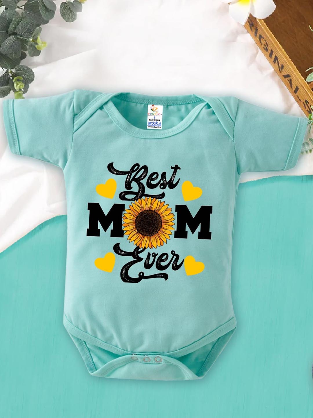 

Babywish Infants Printed Cotton Mother's Day Special Bodysuit, Sea green