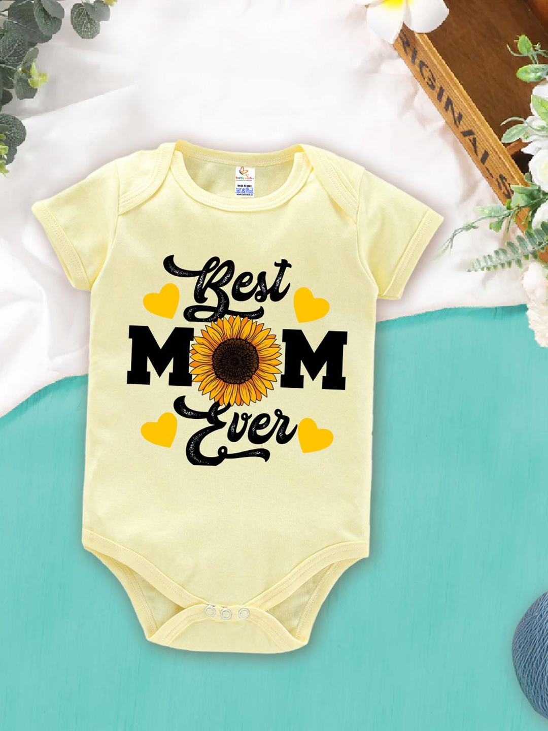 

Babywish Infants Printed Cotton Mother's Day Special Bodysuit, Yellow