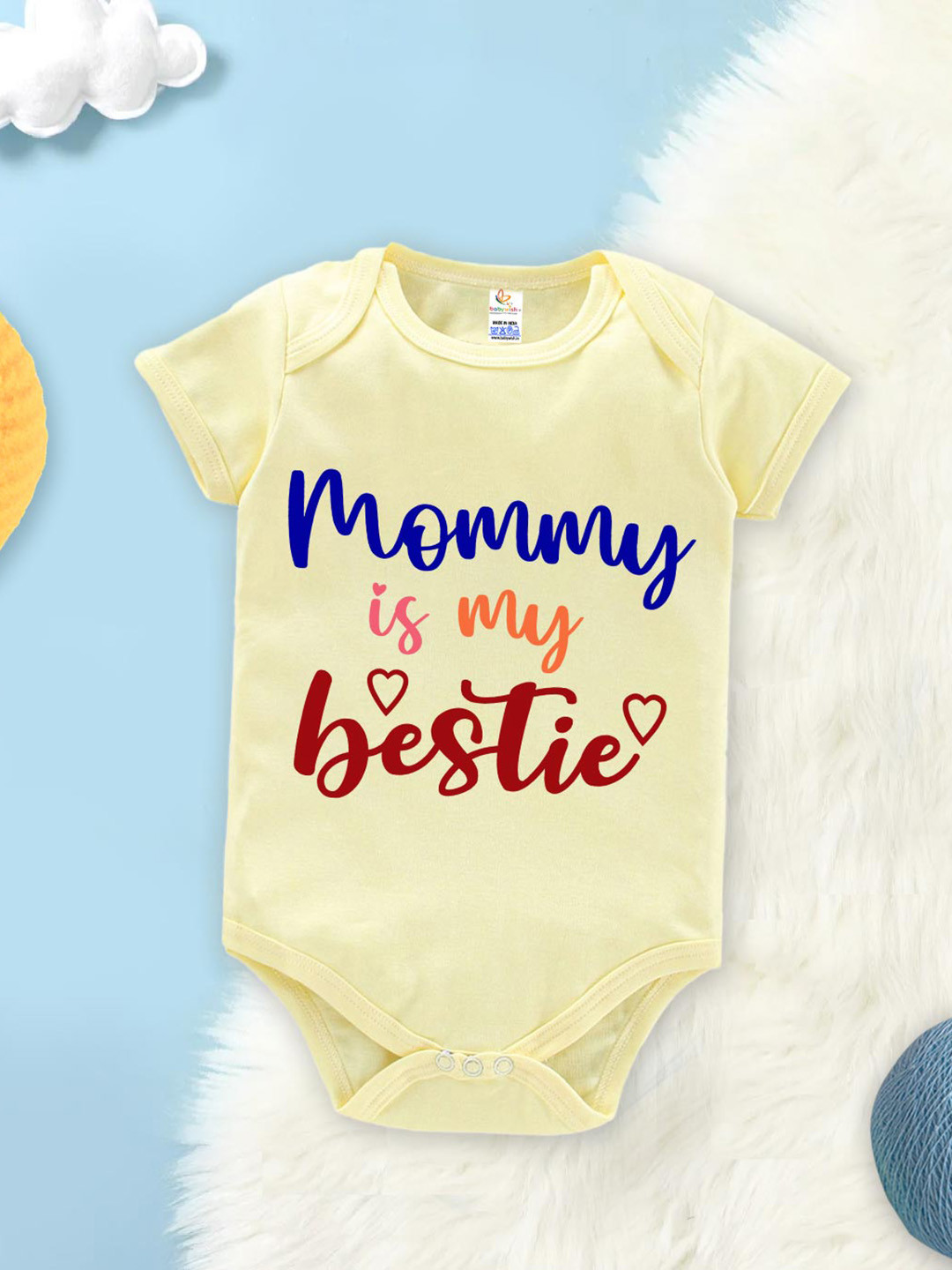 

Babywish Infants Printed Comfortable Mother's Day Special Cotton Bodysuit, Yellow