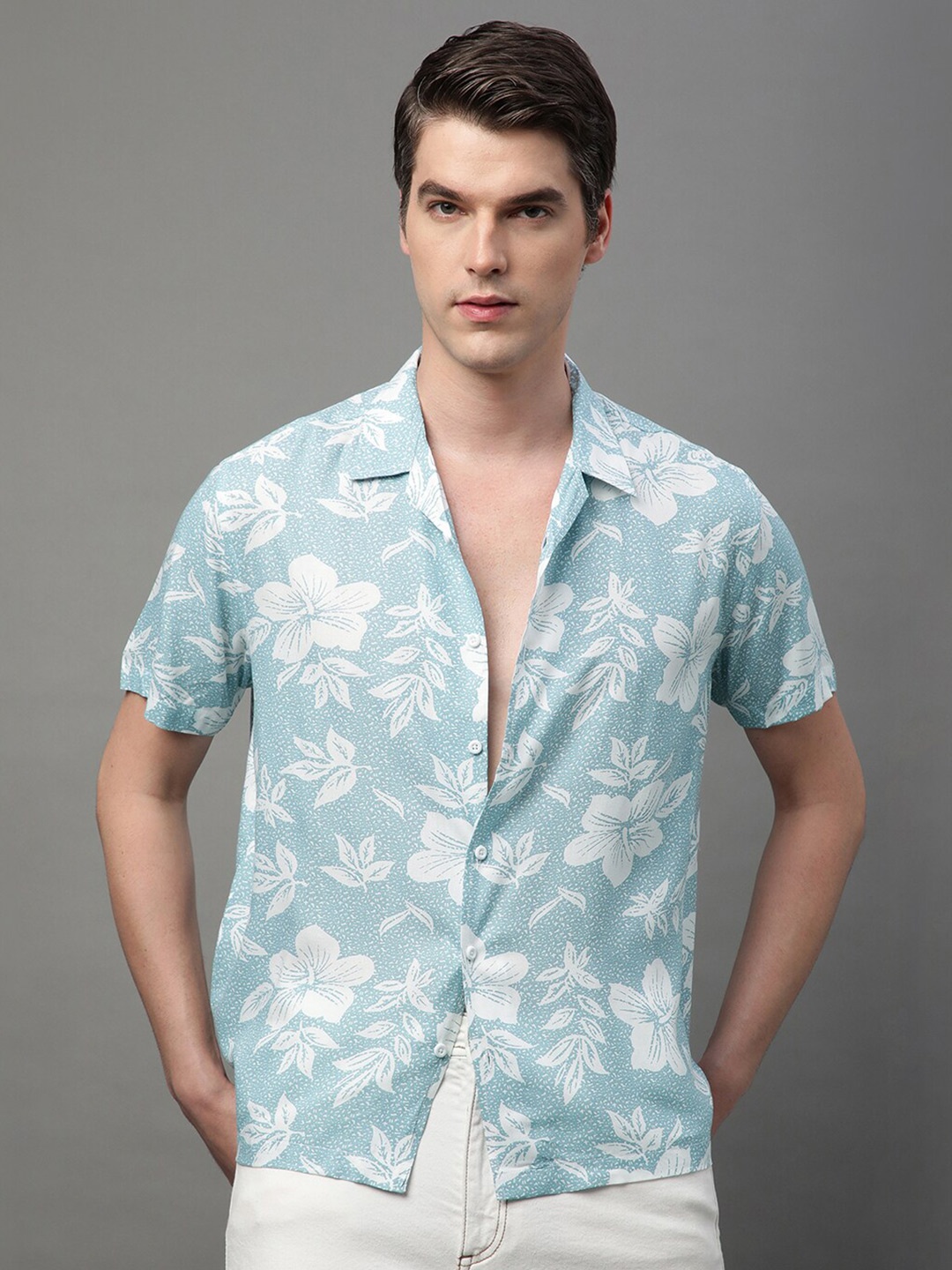 

Voroxy Men Relaxed Floral Opaque Printed Casual Shirt, Blue