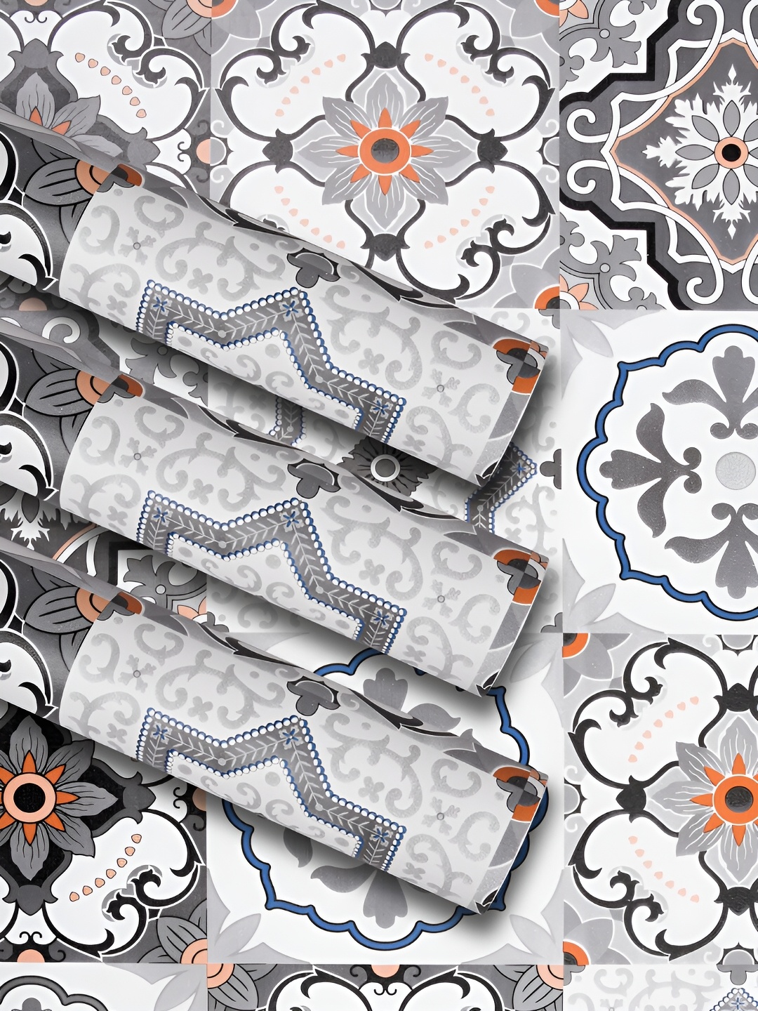 

Kuber Industries 3 Pieces Grey & Rust Orange Printed Self Adhesive Wallpaper Sheets
