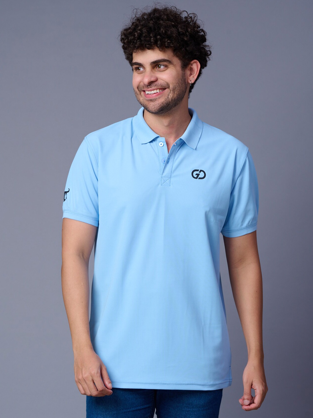 

GO DEVIL Polo Collar Short Sleeves Cotton T-shirt, Blue