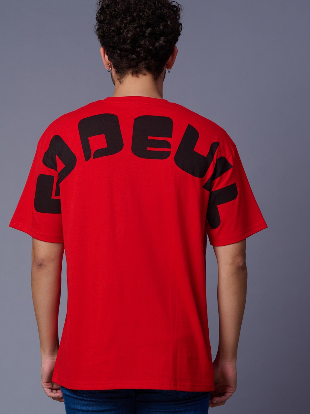 

GO DEVIL Typography Printed Drop-Shoulder Sleeves Cotton T-shirt, Red