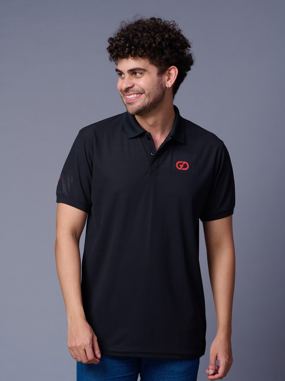 

GO DEVIL Men Polo Collar T-shirt, Black