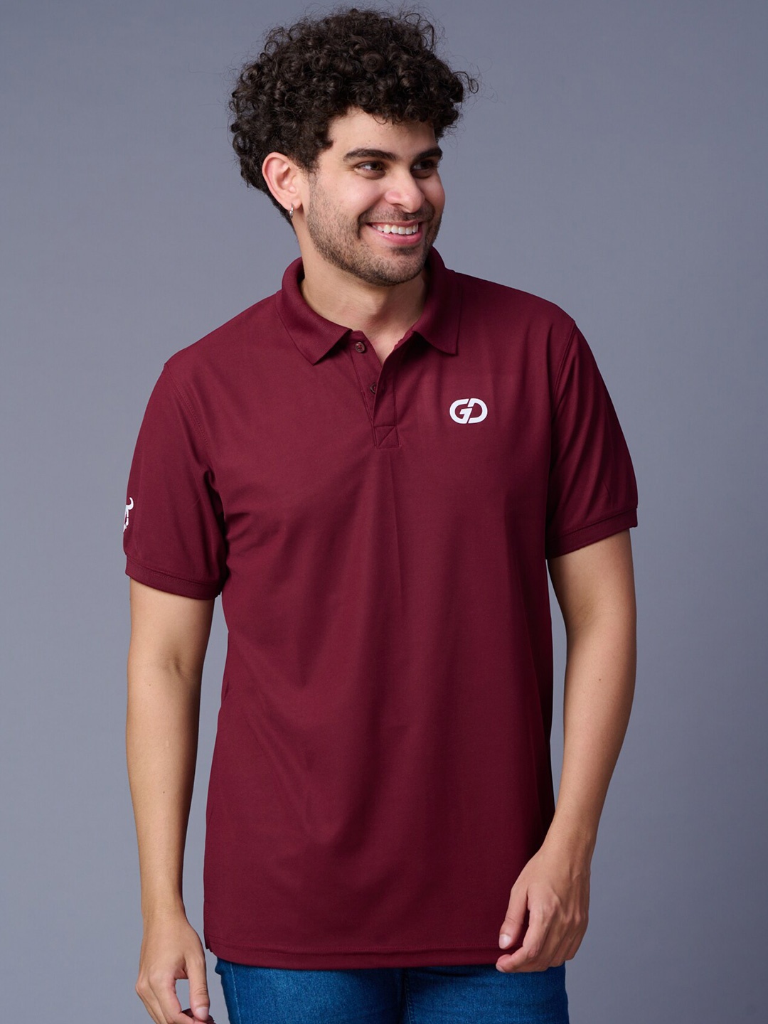 

GO DEVIL Polo Collar Short Sleeves Cotton T-shirt, Maroon