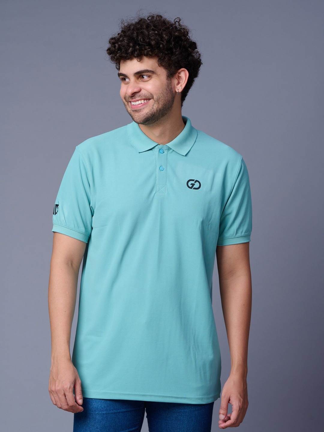 

GO DEVIL Men Polo Collar T-shirt, Turquoise blue