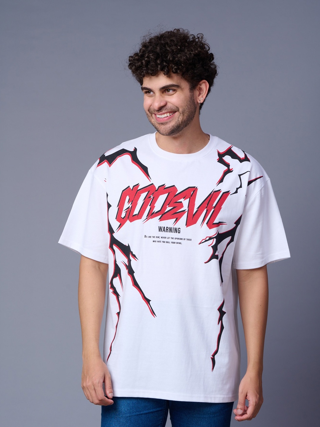 

GO DEVIL Men Typography Printed T-shirt, White