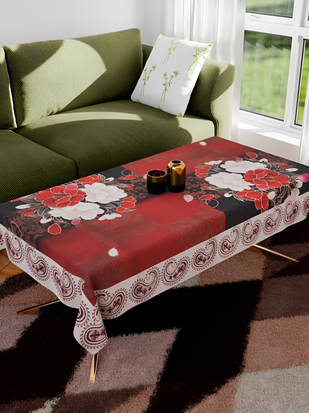 

Kuber Industries Red & White Floral Cotton Round 2-Seater Table Cover