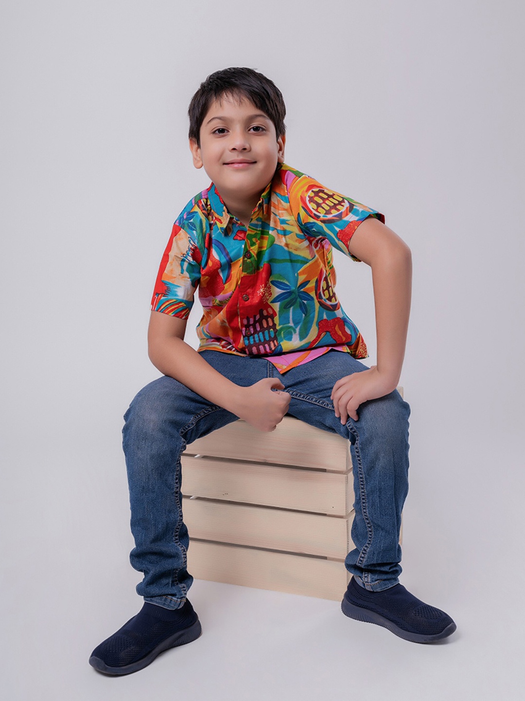 MASU LIVING Boys Comfort Floral Opaque Printed Cotton Casual Shirt, Orange