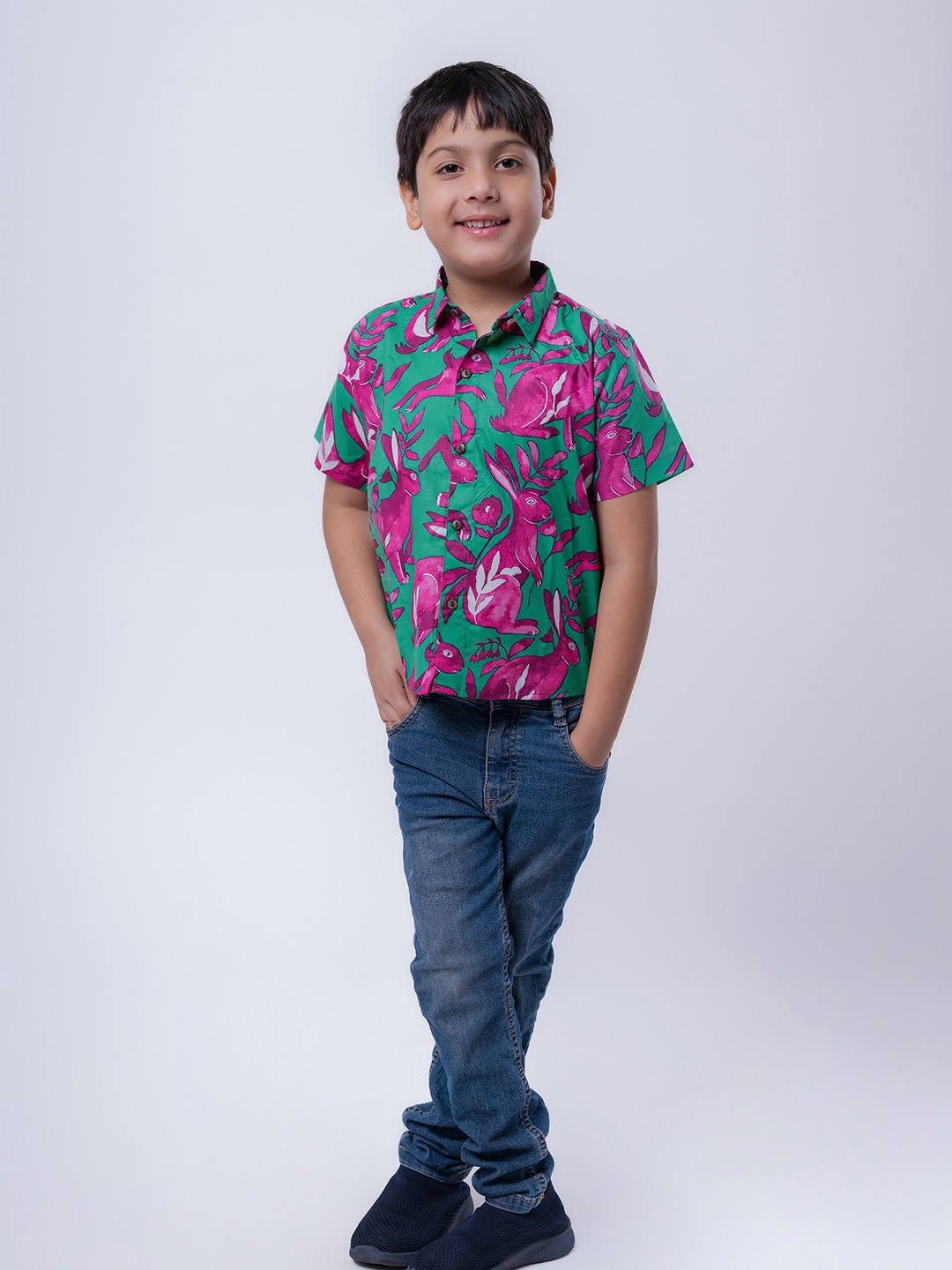 

MASU LIVING Boys Comfort Floral Opaque Printed Cotton Casual Shirt, Green