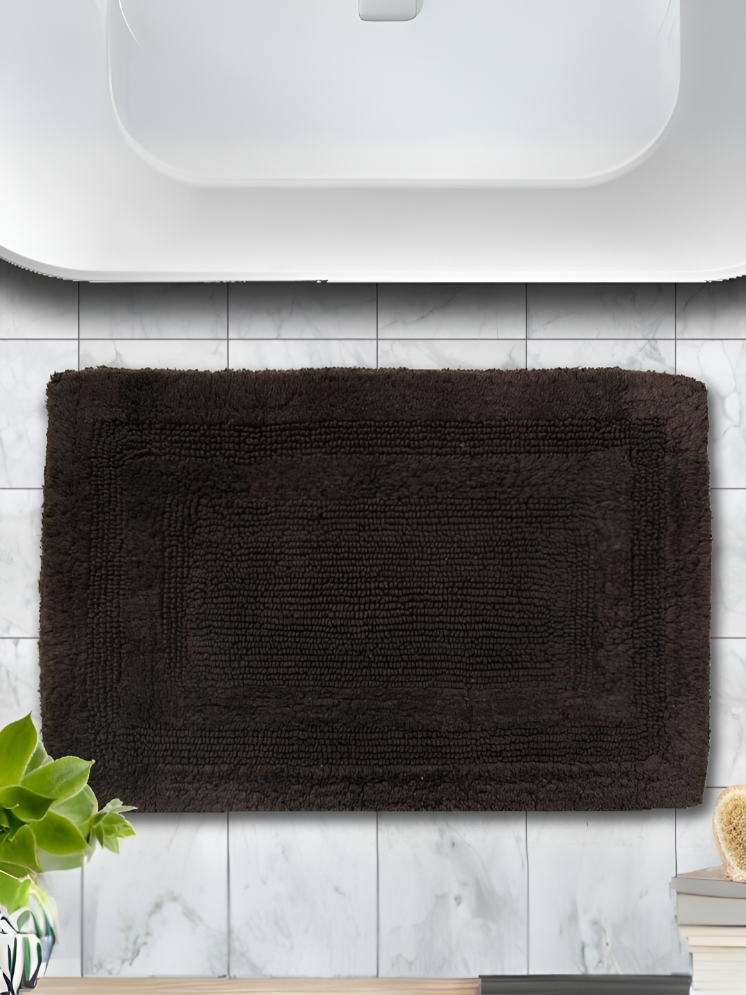 

Aurave Luxury Brown Reversible Cotton Bathmat, Coffee brown