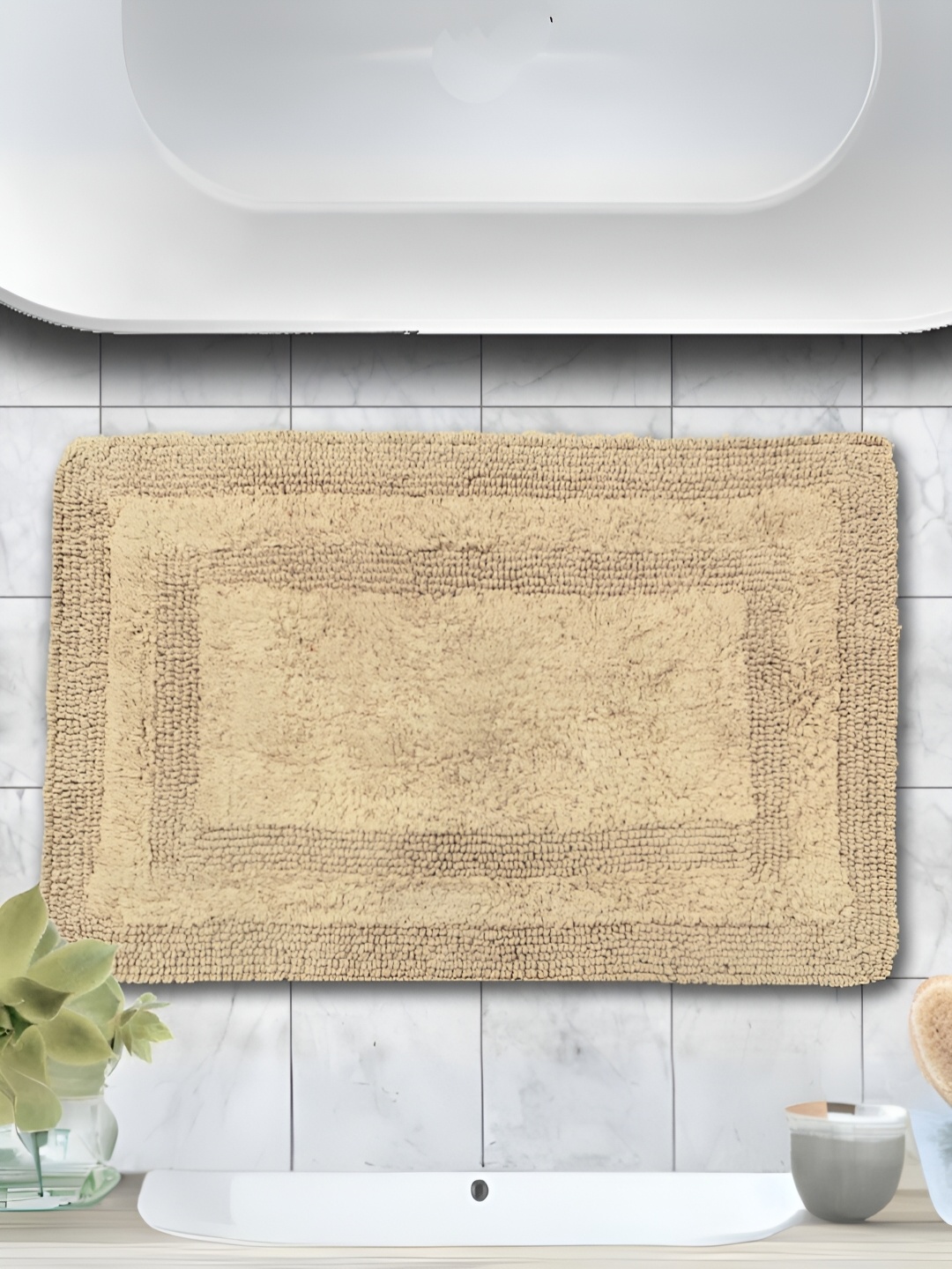 

Aurave Luxury Brown Reversible Cotton Bathmat, Camel brown