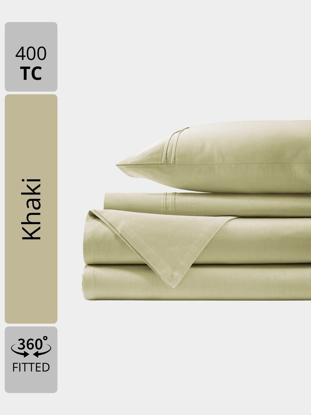 

Aurave Khaki Plain Cotton Satin 400 TC Fitted Queen Bedsheet Set 1.52m x 1.98m