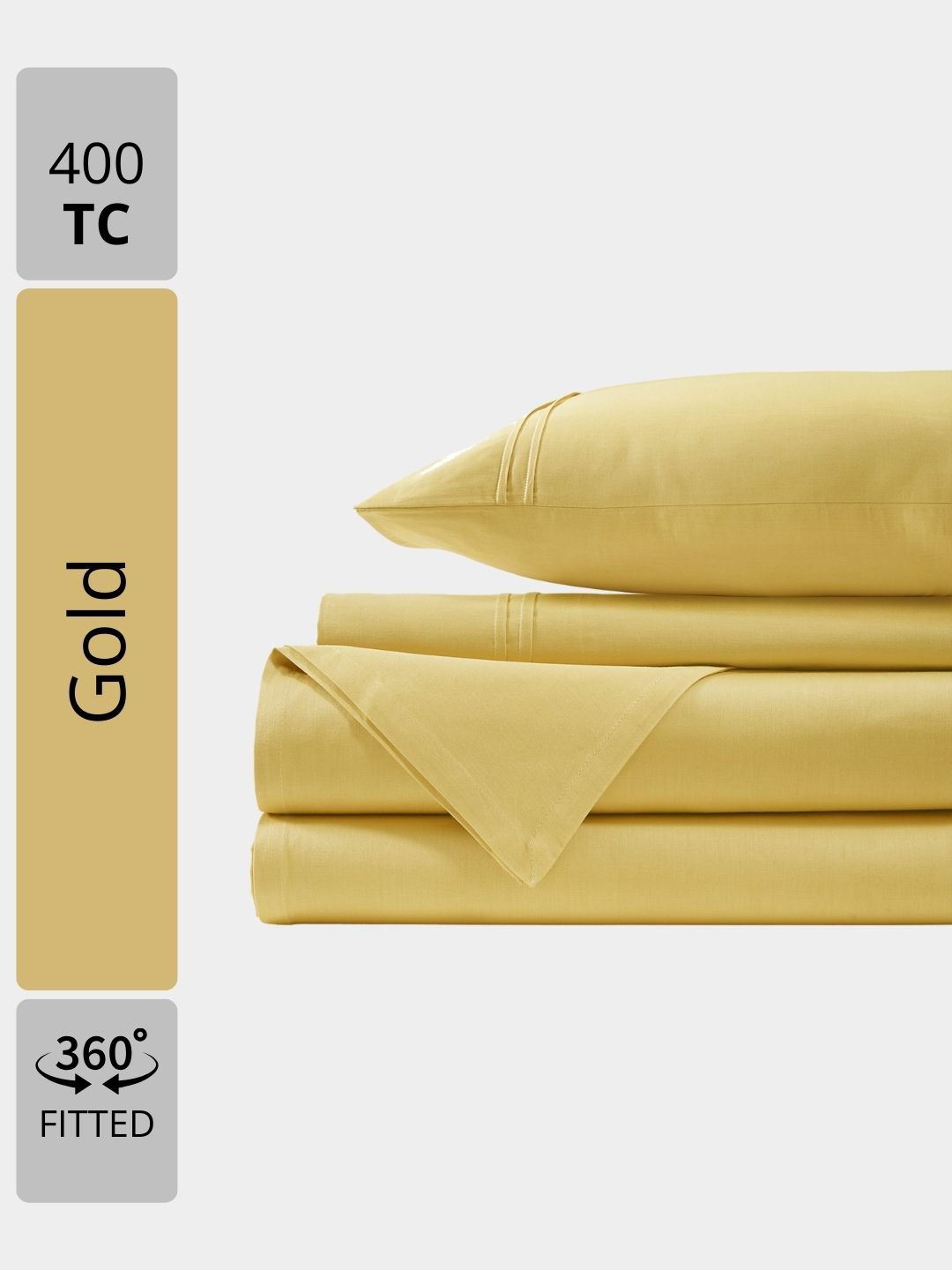

Aurave Gold Toned Plain Cotton Satin 400 TC Fitted King Bedsheet Set1.83 m x 1.98 m