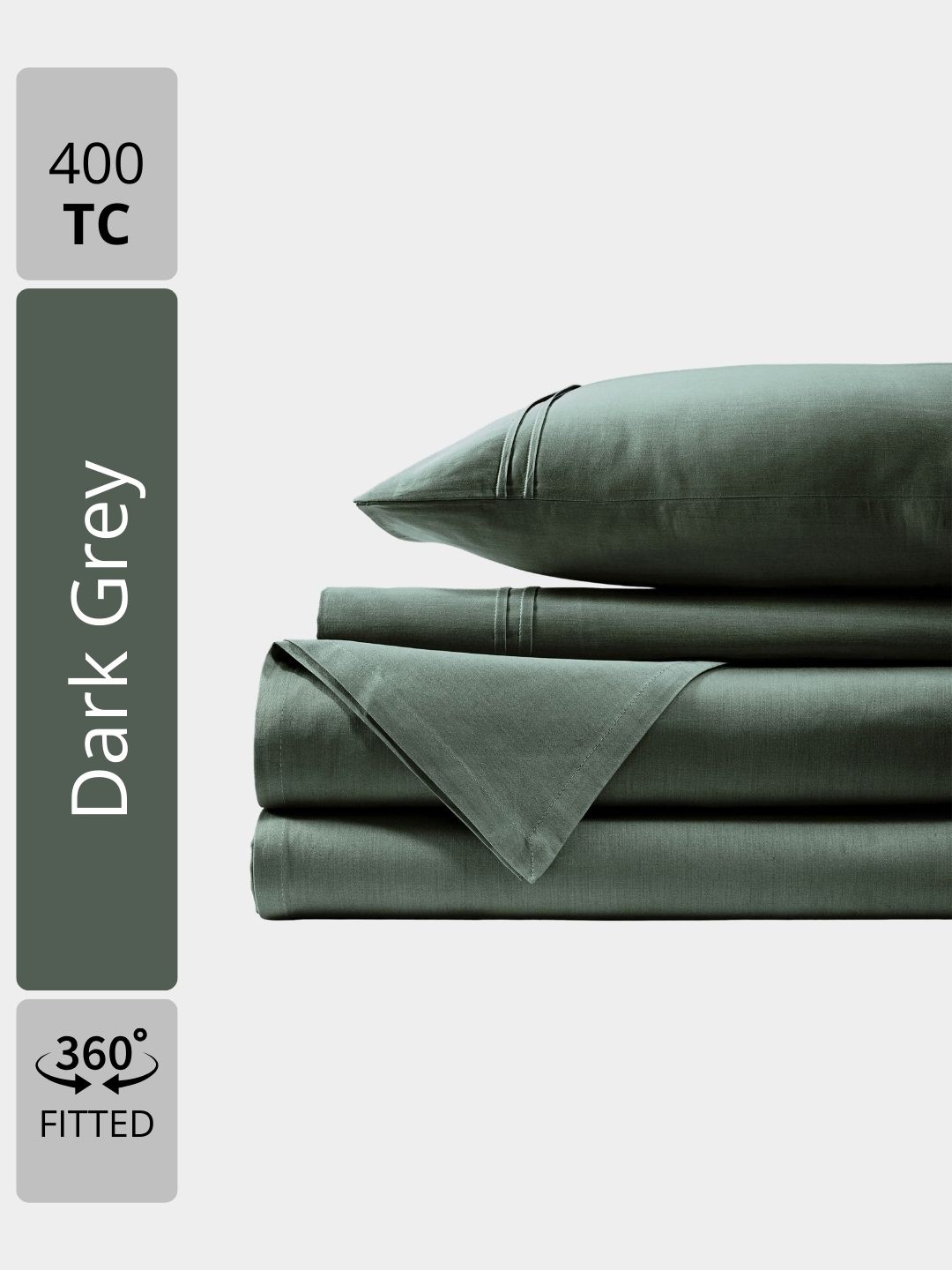 

Aurave Dark Grey Plain Cotton Satin 400 TC Fitted Queen Bedsheet Set 1.52m x 1.98m