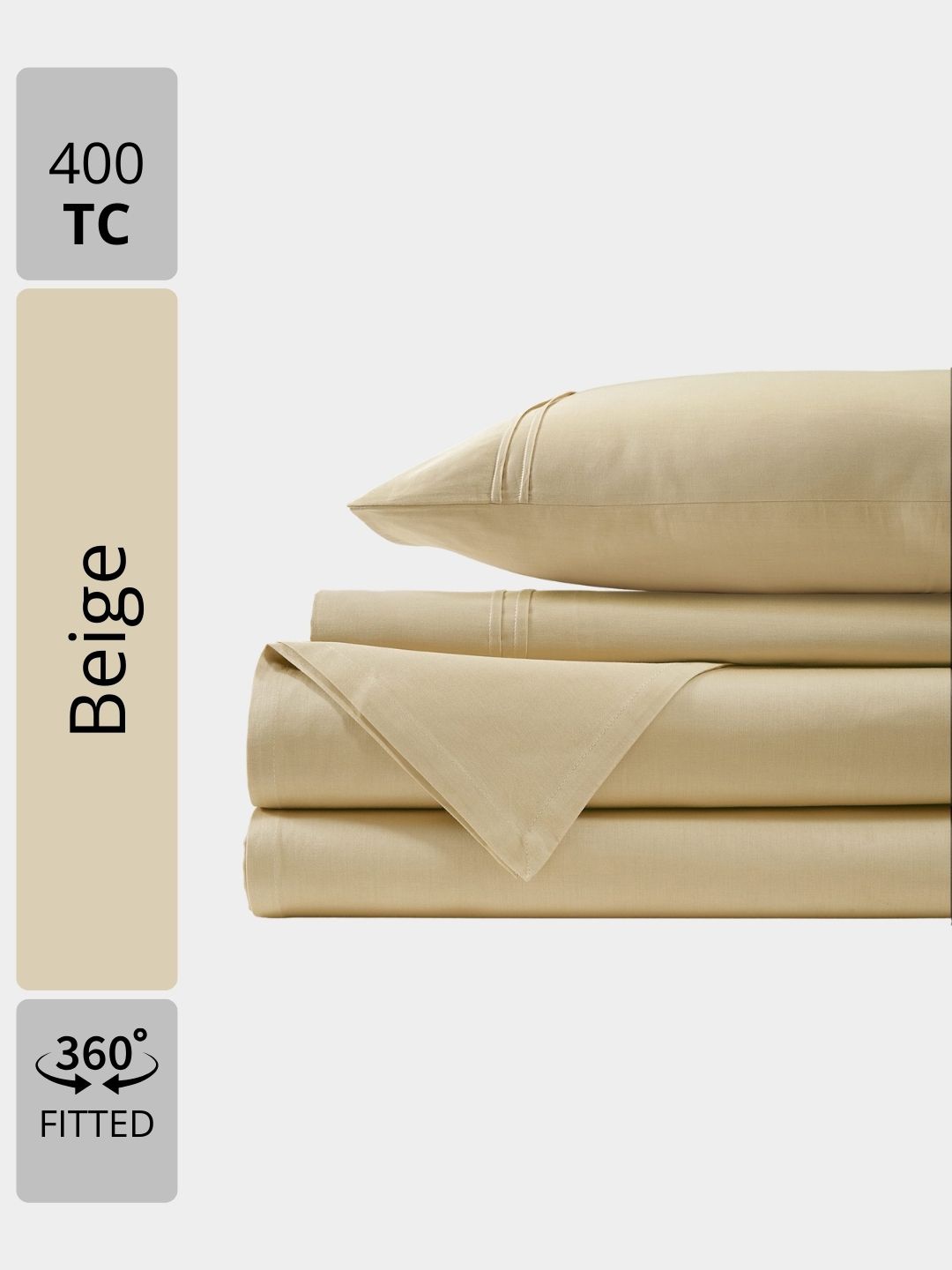 

Aurave Beige Plain Cotton Satin 400 TC Fitted Queen Bedsheet Set 1.52 m x 1.98 m