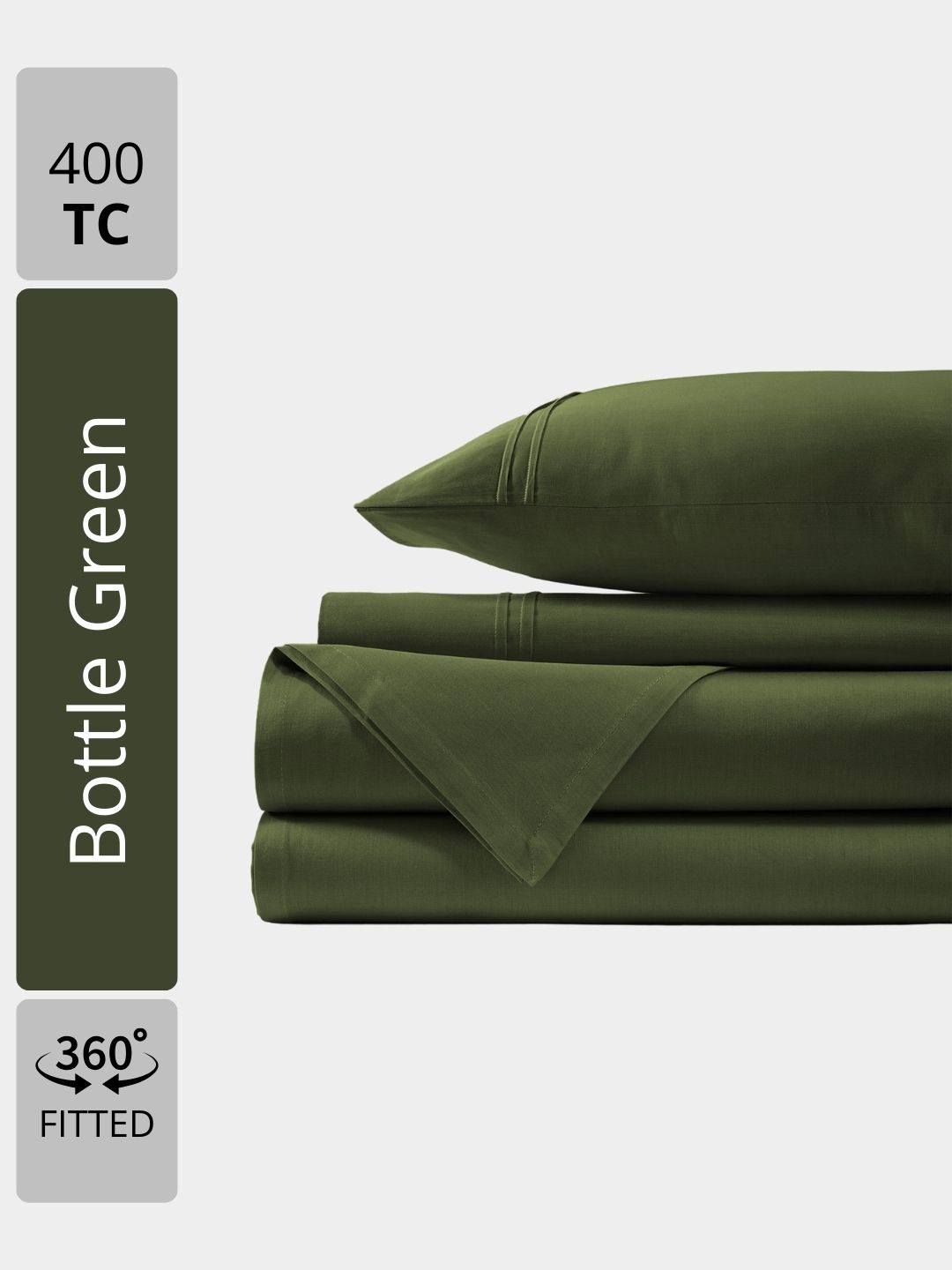 

Aurave Green Plain Cotton Satin 400 TC Fitted Queen Bedsheet Set 1.52m x 1.98m