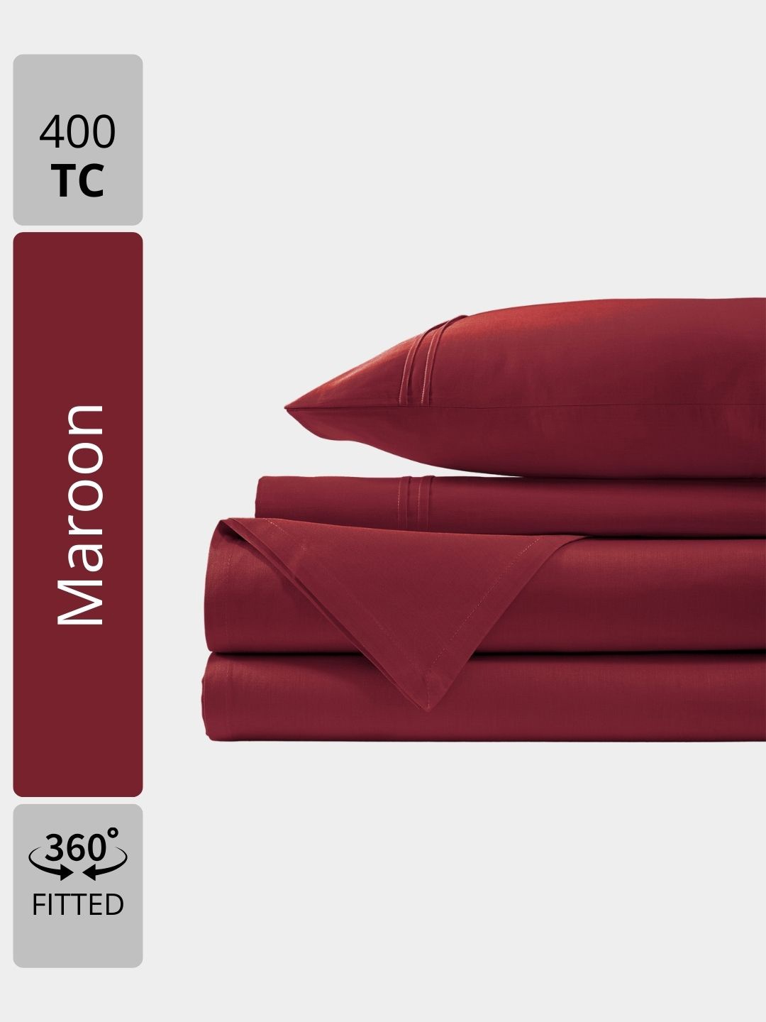 

Aurave Maroon Plain Cotton Satin 400 TC Fitted King Bedsheet Set 1.83 m x 1.98 m