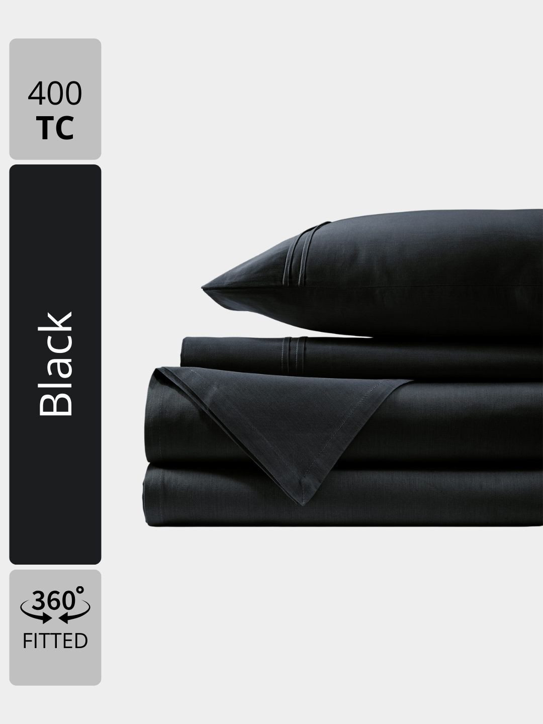 

Aurave Black Plain Cotton Satin 400 TC Fitted Queen Bedsheet Set 1.52m x 1.98m